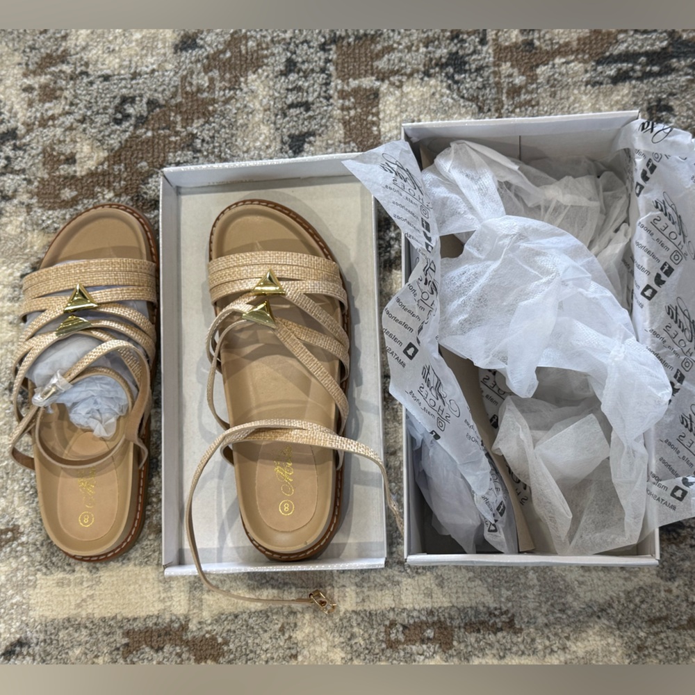 NIB/NWT Rattan Strappy Sandals - Size 8